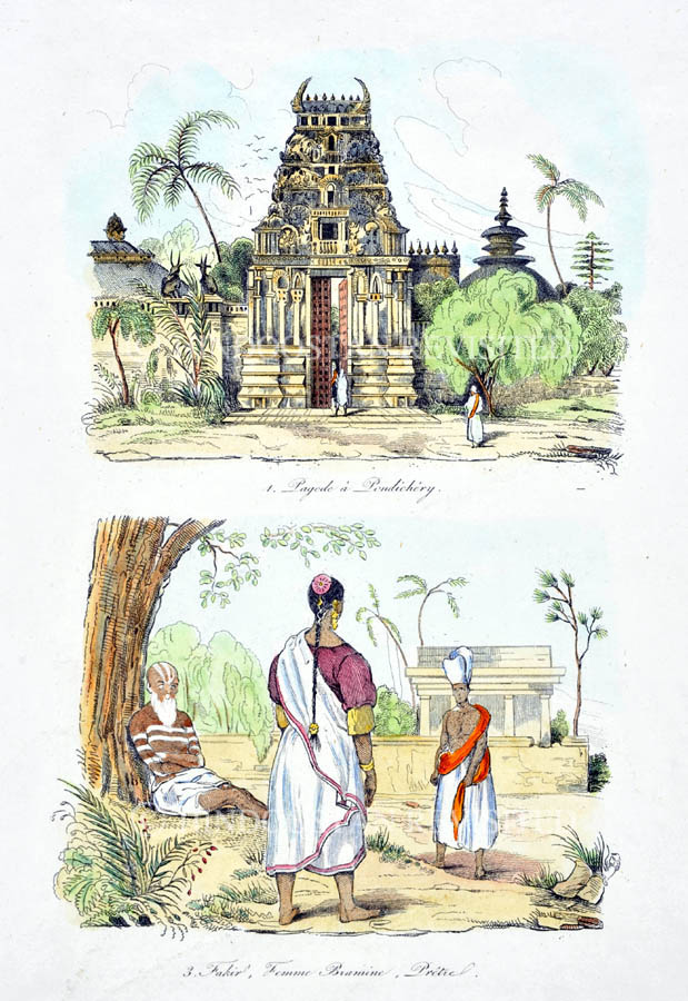/data/Original Prints/Topography Views, City Views, Landscapes/A - PAGODA IN PONDICHERRY - A FAKIR - A FEMALE BRAHMIN-HINDOO-AND A PRIEST.jpg